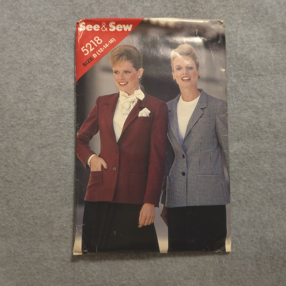 See & Sew 5218 Misses Jacket Sewing Pattern Sz 12-16 UNCUT Vintage 1980s